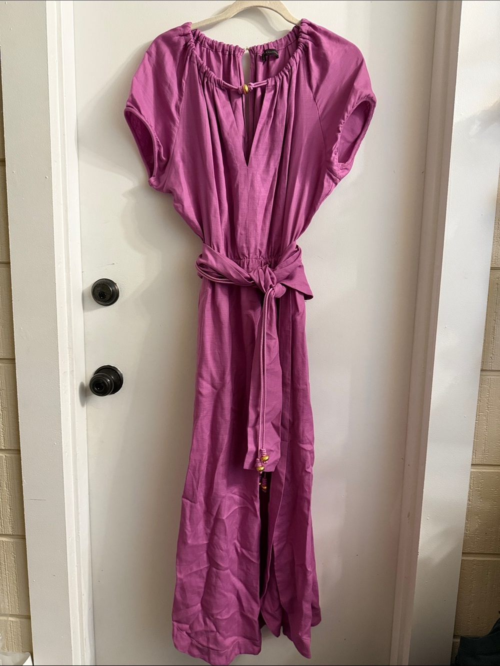 VIX Paula Hermanny purple cap sleeve maxi belted resort dress linen blend medium